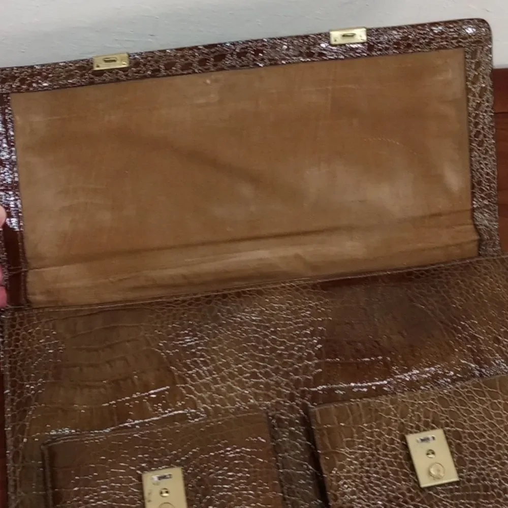 Vintage Brown Faux Alligator Leather Briefcase